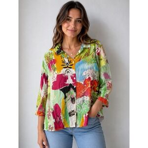Atelier5 Gozde Yilmaz Linen Modal Safari Animal Print Shirt Top M USA -3455